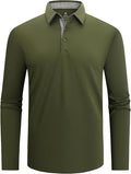 Alex Vando Mens Golf Shirt Moisture Wicking Quick-Dry Solid Long Sleeve Polo Shirts for Men
