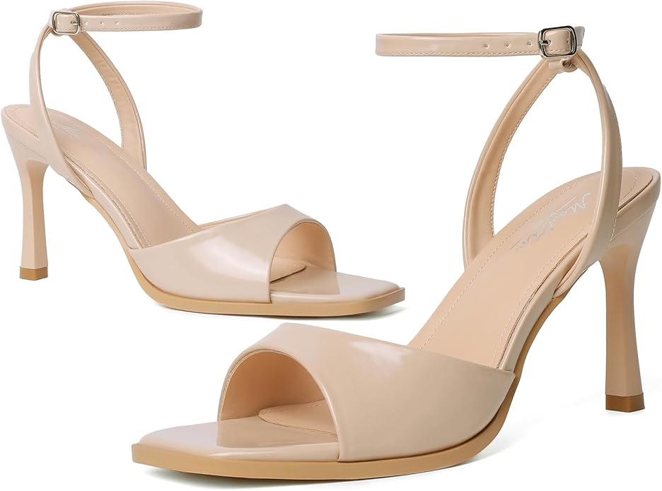 Mostrin Strappy Heels for Women Square Open Toe Lace Up Heeled Sandals Ankle Strap Sexy Stiletto High Heels for Party, Prom, Dating, Wedding