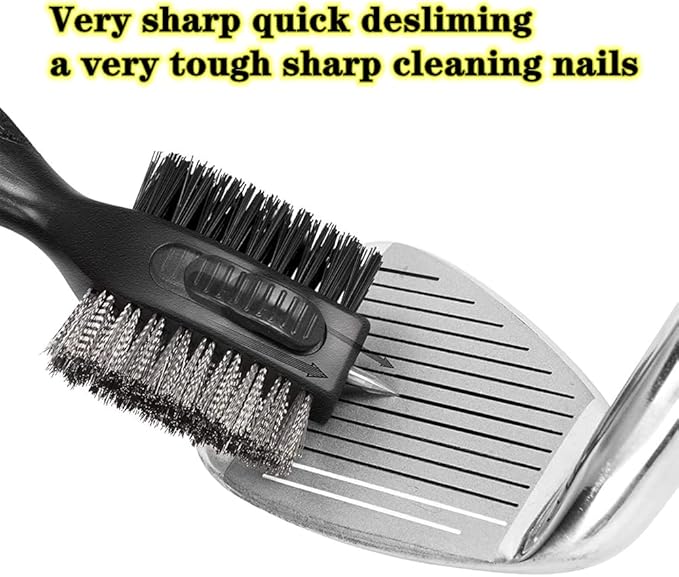 Golf Club Brushes, Golf Cleaning Tool, with Retractable Cleaning Nails, Nylon and Wire Bristles Oversize Double Brush Head with 2ft Retractable Zip-line Metal Buckle