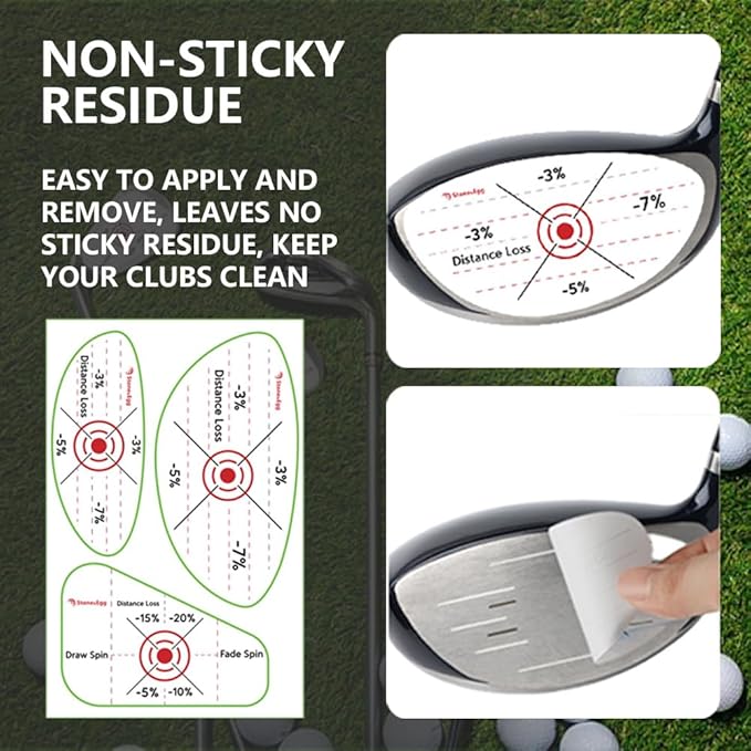 Golf Impact Tape, Self-Teaching Sweet Spot and Consistency Analysis, Golf Club Impact Stickers for Iron, Wood & Fairway Clubs, Non-Residue, Swing Training Aid Impact Labels