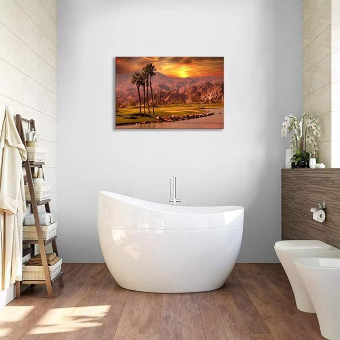 USA California Golf Course Wall Art for Living Room Bedroom Bathroom Home Decorations Golf Course at Sunset Springs Landscap Painting Canvas Prints Modern Artwork Framed Ready to Hang(12''H x 16''W)