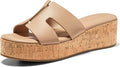 Coutgo Women's Platform Wedge Sandals Open Toe Slip On Slides Cork Heeled Cutout Comfortable Summer Shoes