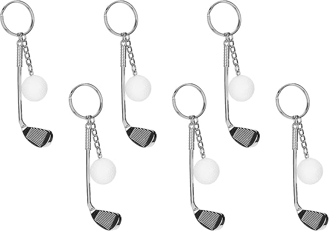 6PCS Golf Club Ball Keychain, Alloy Mini Golf Ball Key Ring Sports Clubs Backpacks Handbags Pendant for Men Women Sports Lovers