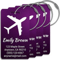 Personalized Luggage Tags for Suitcases 4 Pack – Custom Metal Name Tag for Travel, Golf Bag, and Baggage – Durable Aluminum Luggage Name Tags (Adventure Collection, Purple)