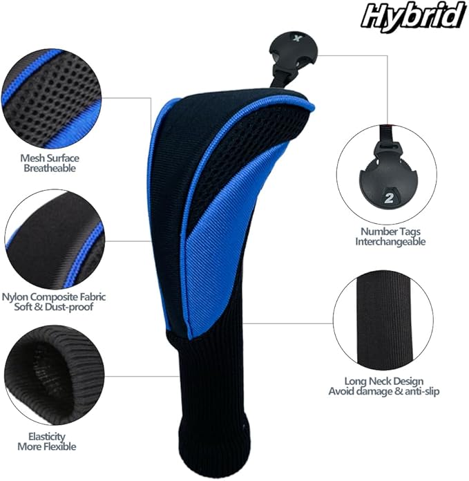 Golf Head Covers for Fairway Woods Driver Hybrids 5 Pieces Nylon Mesh Sports Fan Golf Club Headcovers-Golf Accessories for Men Women.