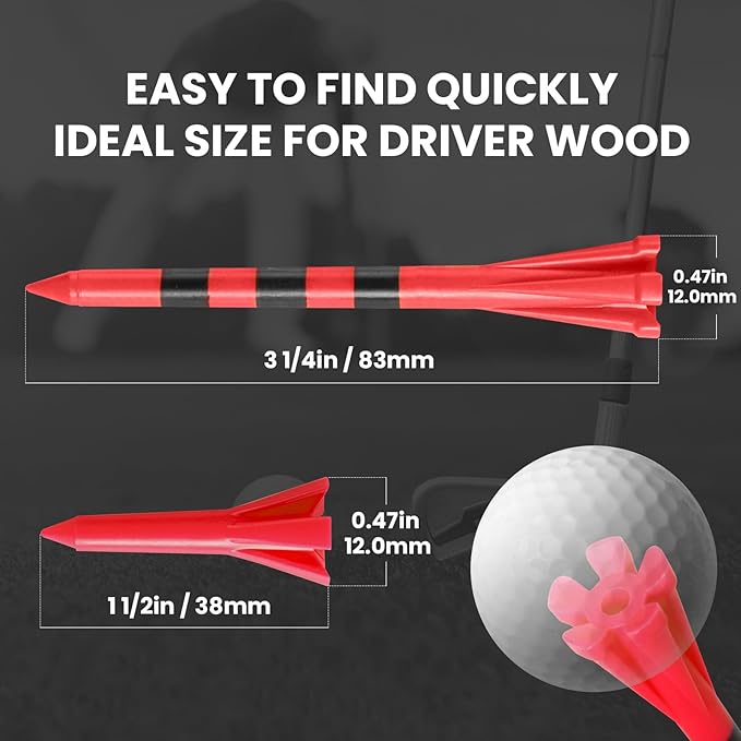 Golf Tees Plastic Unbreakable 60 Pack 2 3/4 or 3 1/4 Inch with 20 More Short Tees 1 1/2 Inch Red Green Pink
