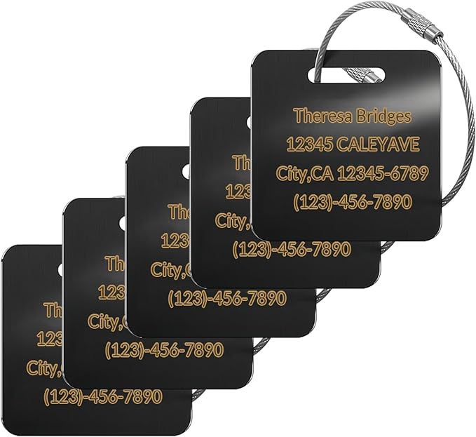 (5Pack) Custom Personalized Luggage Tags-Customized Unique tag for Suitcase Backpack Travel,Bags (Black (2 × 2))