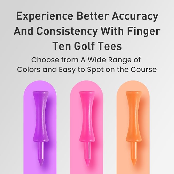 FINGER TEN Golf Castle Tees Plastic 2 1/4 Inch with Stopper for Consistent Height Value 50 Pack, Short Durable Tee for Par 3 Holes in Orange Purple Pink for Men Women