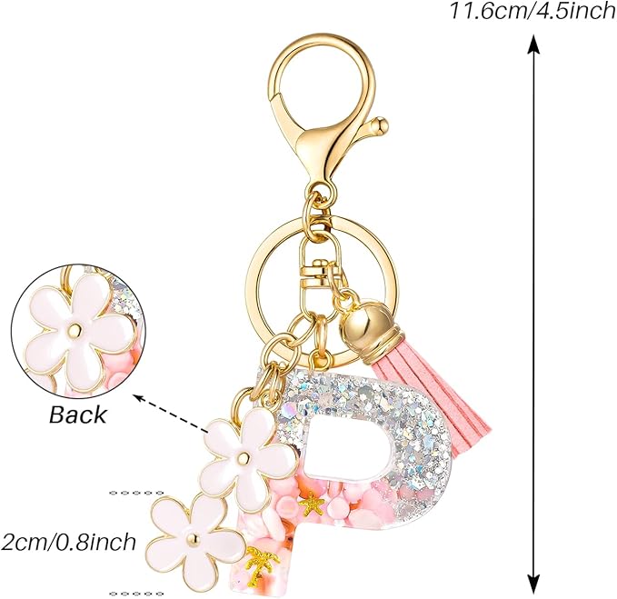 SELOVO Girls Pink Flower Chain Cute Keychain Initial Keychain Key Chain for Women