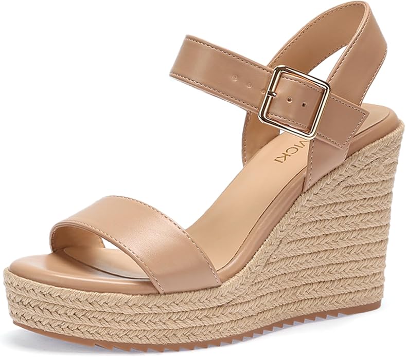 VICKI·VICKI Wedges for Women Platform Sandals Wedge Heels for Sandals Comfortable Summer Espadrille Shoes Ankle Strap&Open Toe