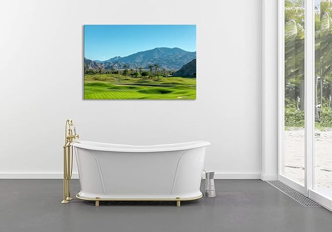 California Golf Course wiTh Palm Tree Wall Art Picture - California Golf Course Wall Decor for Living Room Bedroom Bathroom Home Decorations Canvas Prints Framed Ready to hang(12''H x 16''W)