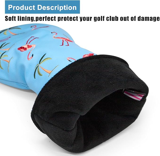 Golf Club Head Covers Golf Driver Fairway Hybrid Head Cover Flamingo Design Premium Leather Waterproof Driver Fairway(FW) Wood Hybrid(UT) with Number Tags 3 Wood Headcover