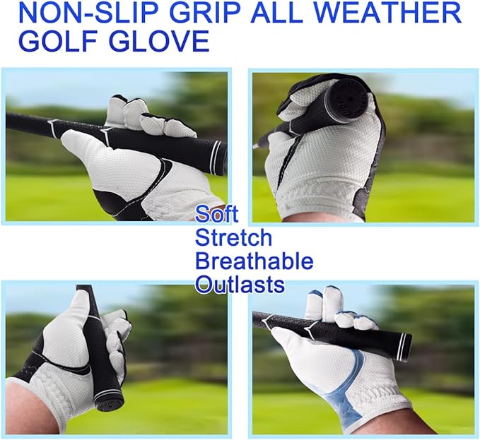 Golf Glove, Men's Players,Left Handed Glove,Japan New Synthetic Leather,resisti Flexible. Stretchy Lycra,Breathability Works Well, Fit, Durable. Value 2 - Pack Golf Gloves.Size M-L-XL