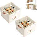 Atlodas Fabric Shoe Organizer Storage Box, 2 Pack Foldable Shoe Storage Organizer Box Bin with Adjustable Dividers and Clear Cover, Fits up to 8-16 Pairs (White, 2Pcs)