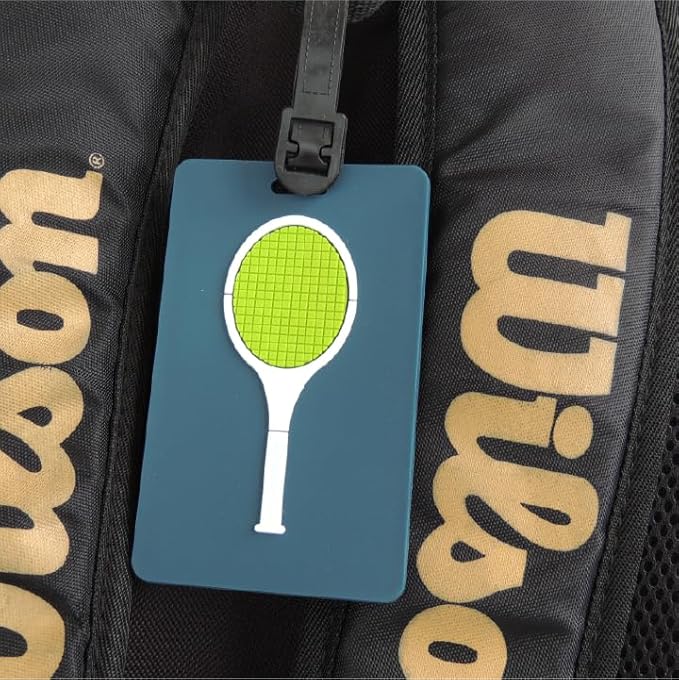 Tennis Bag Tag – Tennis Racquet Shape, Flexible & Waterproof Silicone Luggage Tag, Secure Strap for Bag Identification, Great Tennis Gift for Players & Enthusiasts