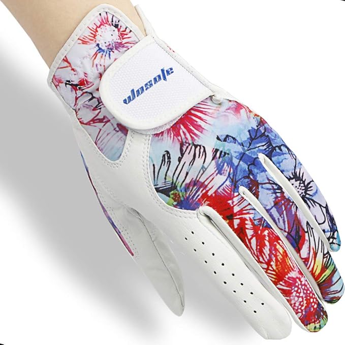 wosofe Golf Glove Women Ladies Pair Cool Leather Both Hand Summer Floral Colorful Breathable Sport Gloves