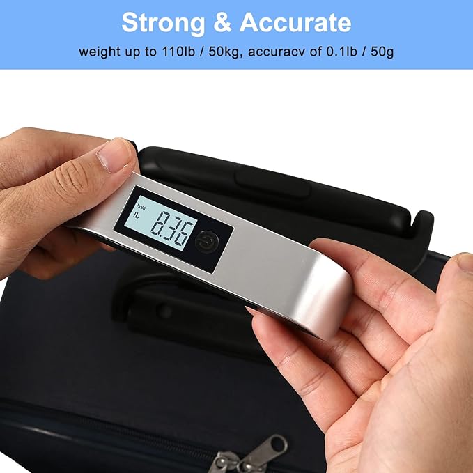 travel inspira Luggage Scale, Portable Digital Hanging Baggage Scale for Travel, Suitcase Weight Scale with Rubber Paint, 110 Pounds, Battery Included