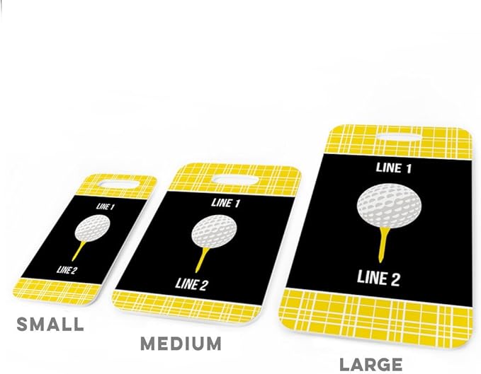 ChalkTalkSPORTS Golf Luggage & Bag Tag | Personalized Team with Golf Ball | Standard Lines on Back | Small | Yellow/Black