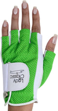 Mesh Half Golf Glove for Women – Premium Cabretta Leather Palm, Breathable Mesh Back, Half-Finger Design Ladies Golf Glove for Enhanced Grip & Comfort