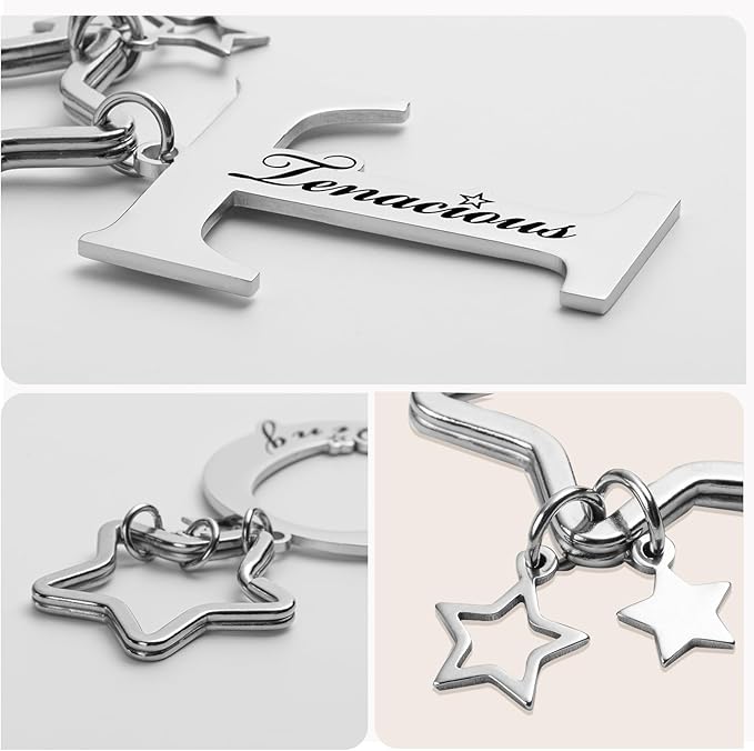 Qunrwe Stainless Steel Initial Letter A-Z Keychain,Inspirational Gifts for Women Men Friends Daughter Son Sister Dad Mom