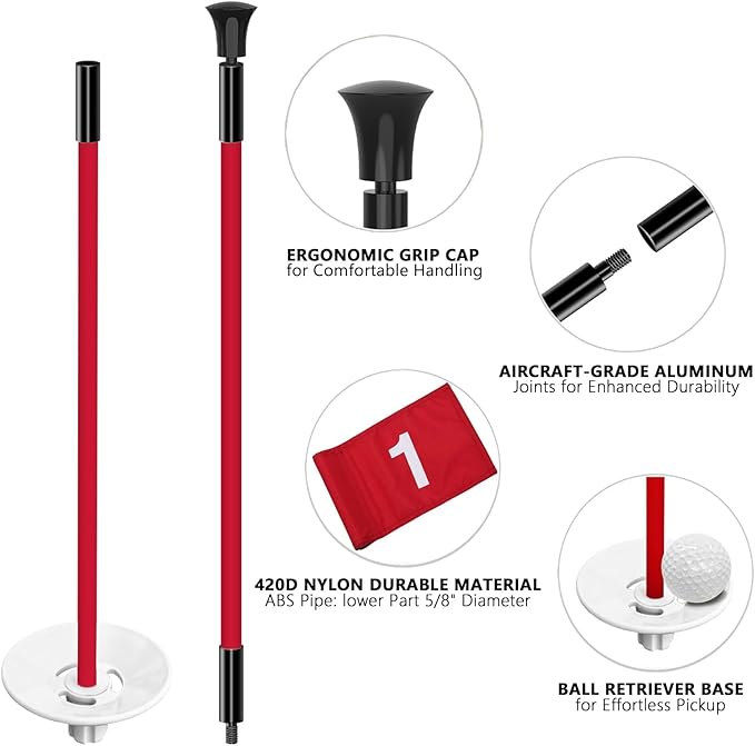 Golf Flagstick for Portable Sectional Yard - Foldable Golf Pin Flag with Putting Flag Ideal for Backyard Practice & Home Golf Setup