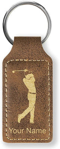 LaserGram Rectangle Keychain, Golfer Golfing, Personalized Engraving Included