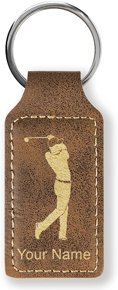 LaserGram Rectangle Keychain, Golfer Golfing, Personalized Engraving Included