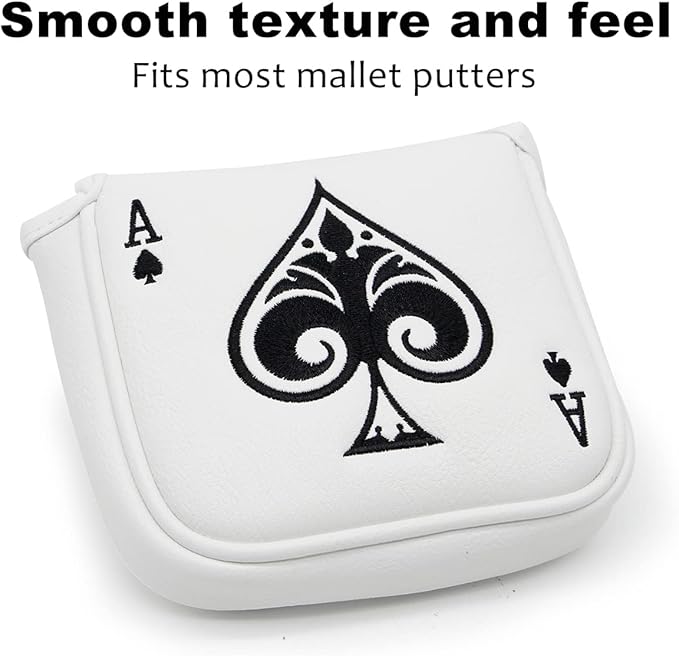 Golf Putter Cover Headcover Magnetic, Poker Ace Style Golf Club Head Cover, 4 Models Available Headcovers for Blade Half-Mallet Square Putters
