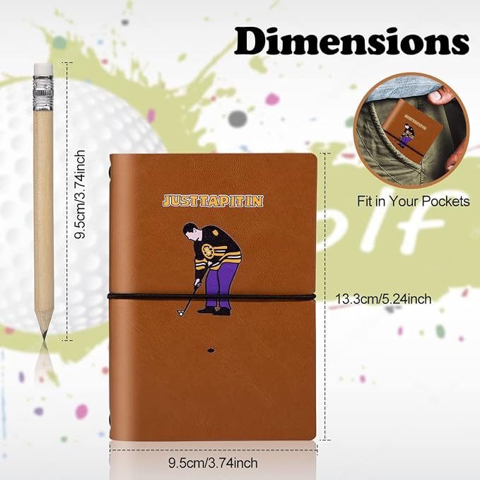 Leather Golf Scorecard Book Golf Yardage Book for Practice Stats and Round Logging - Golf Scorecard Book with Golf Score Cards Pages with Small Golf Pencil, Golf Terminology & Game Formats
