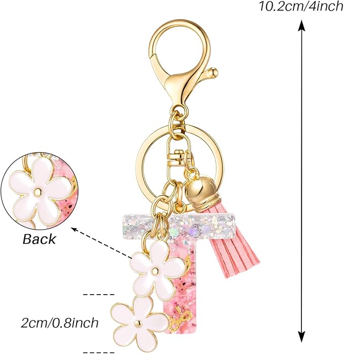 SELOVO Girls Pink Flower Chain Cute Keychain Initial Keychain Key Chain for Women