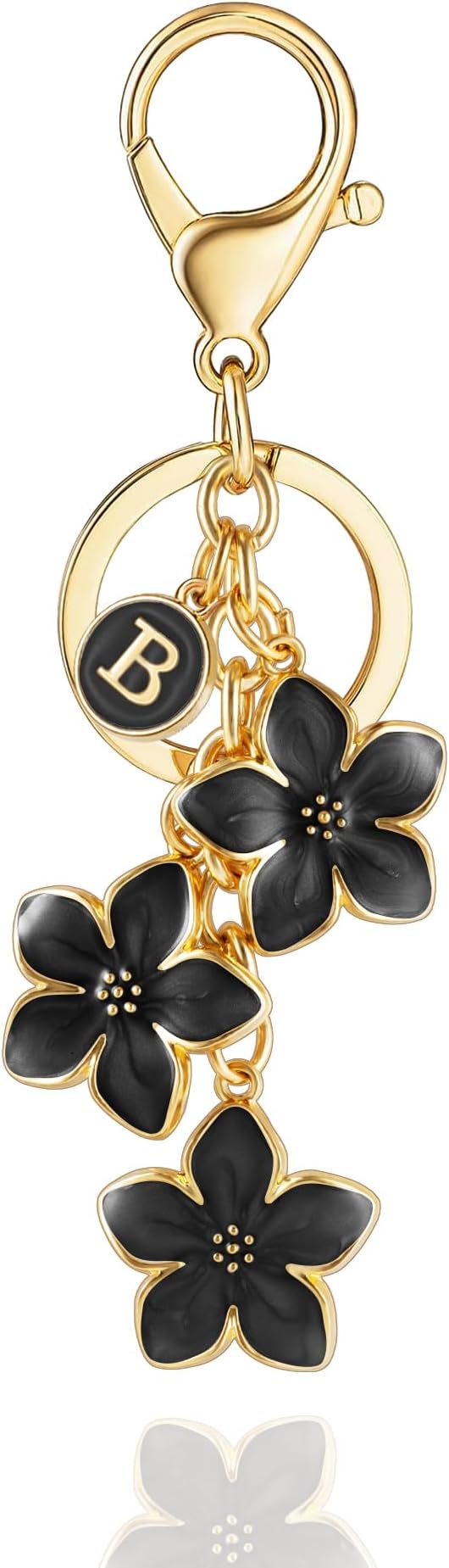 XGALBLA White/Pink/Black Big Cute Flower Initial Letter Keychain for Women, Flower Bag Charms Enameled Keychain Handbag Purse