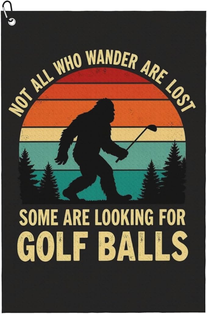 Black Funny Golf Towel with Carabiner Clip 24"x16" Hilarious Cute Golf Towels for Golf Bags Microfiber Waffle Fun Golf Rag for Disc Balls Clubs Accessories for Men Women Dad Golfers
