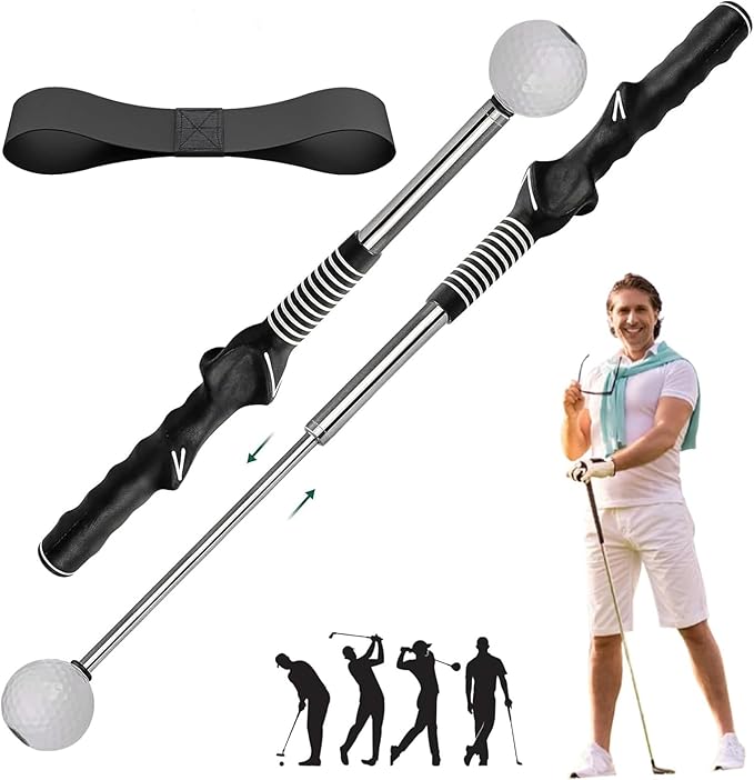 Retractable Golf Swing Training Aid, Golf Grip Trainer and Right-Handed Golf Training Aid for Chipping Hitting, Portable Grip Trainer with Click Feedback