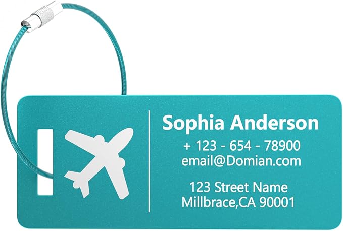 10 Personalized Metal Luggage Tags, Custom Suitcase Aluminum Name Tags with Steel Ring, Laser Engraved Name and Logo, for Travel, Backpack, Baggage, Golf Bag (Lake Blue)