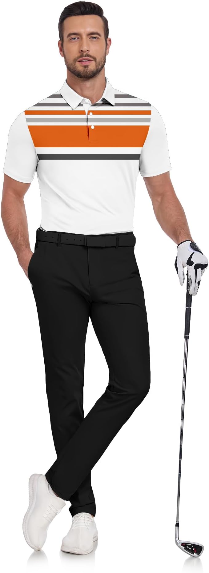 JACKETOWN Mens Polo Shirts Short Sleeve Print Dry Fit Performance Moisture Wicking Casual Collared Golf Shirts