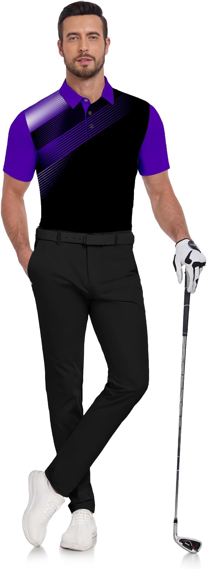 JACKETOWN Mens Polo Shirts Short Sleeve Print Dry Fit Performance Moisture Wicking Casual Collared Golf Shirts