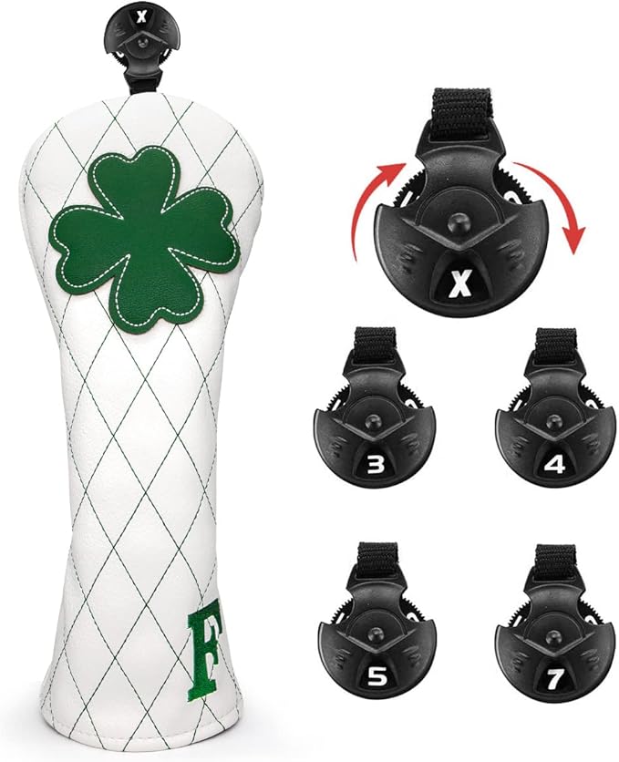 Golf Club Headcover Live Lucky 3 Wood Headcover Magnetic Closure Elegant Embroidery Premium Leather Driver Covers Fairway Wood Covers Hybrid Headcover Shamrock Golf Head Covers