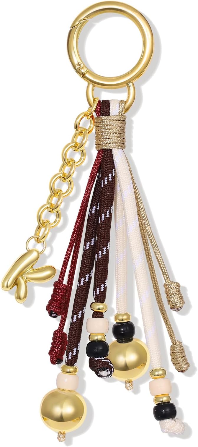 KissYan Christmas Initial Bag Charm for Women, Colorful Rope Purse Keychain With Puffy Letter, Handbag Charm for Backpack