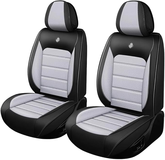 Leather Car Seat Covers for Volkswagen Golf SportWagen 2015-2019,Waterproof Soft Seat Covers,Interior Accessories Seat Covers Protector Airbag Compatible(2pcs Black&Gray Standard)