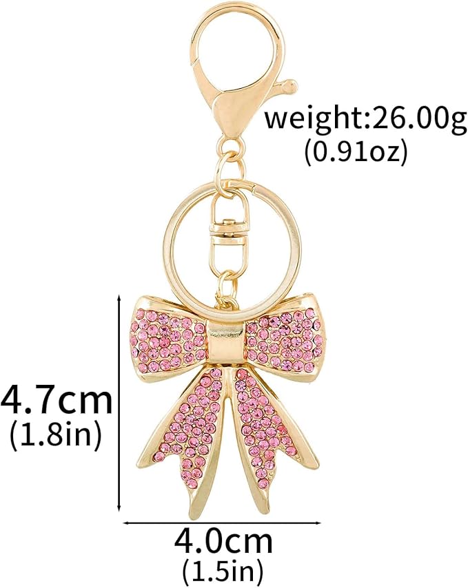 Sparkly Bow Bag Charm Keychain - Rhinestone Bow Key Chain for Women - Cute Purse Handbag Charms Accessories