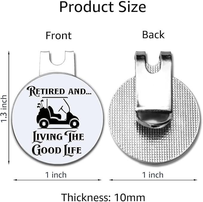 Hafhue Retired and Living The Good Life Golf Ball Marker with Magnetic Hat Clip, Funny Golf Accessories and Golf Gifts for Men Women Grandma Grandpa, Birthday Retirement Gifts for Golfer Golf Lover