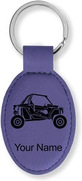 LaserGram Oval Keychain, Off Road Racer, Personalized Engraving Included (Dark Purple)