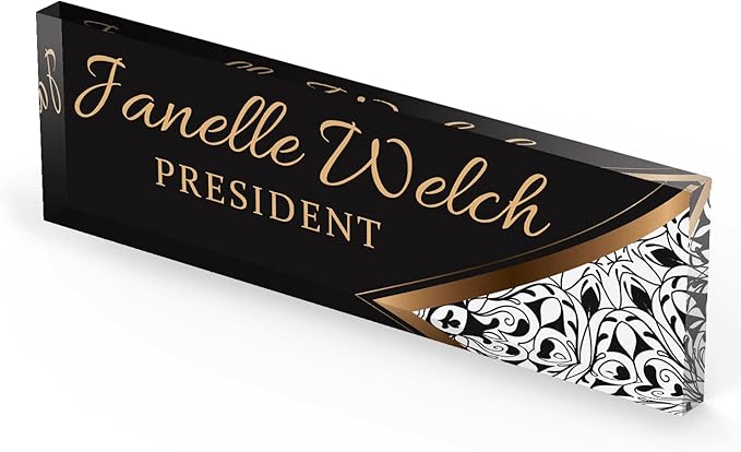 Artblox Personalized Office Desk Name Plate and Business Card Holder | Clear Acrylic Glass with Teak Wood Stand | Profesional Design Customized with Your Name and Credentials Office Desk Decor