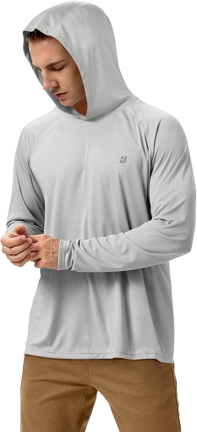 Roadbox UPF 50+ Fishing Shirts for Men, Long Sleeve UV Sun Protection Hoodie, Outdoor Hiking Running Swimming Rash Guard
