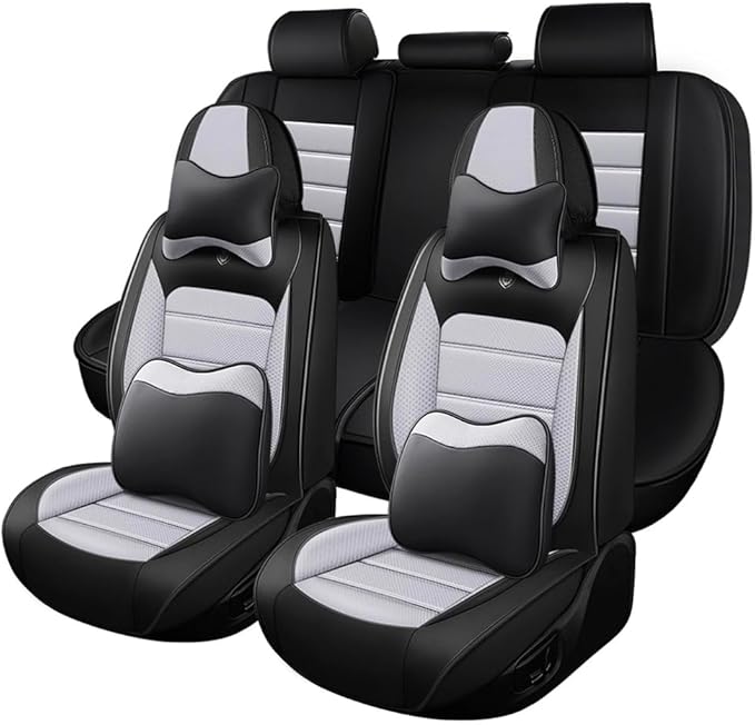 Leather Car Seat Covers for VW Golf SportWagen 2015-2019,Waterproof Soft Seat Covers,Interior Accessories Seat Covers Protector Airbag Compatible(5pcs Black&Gray Luxury)