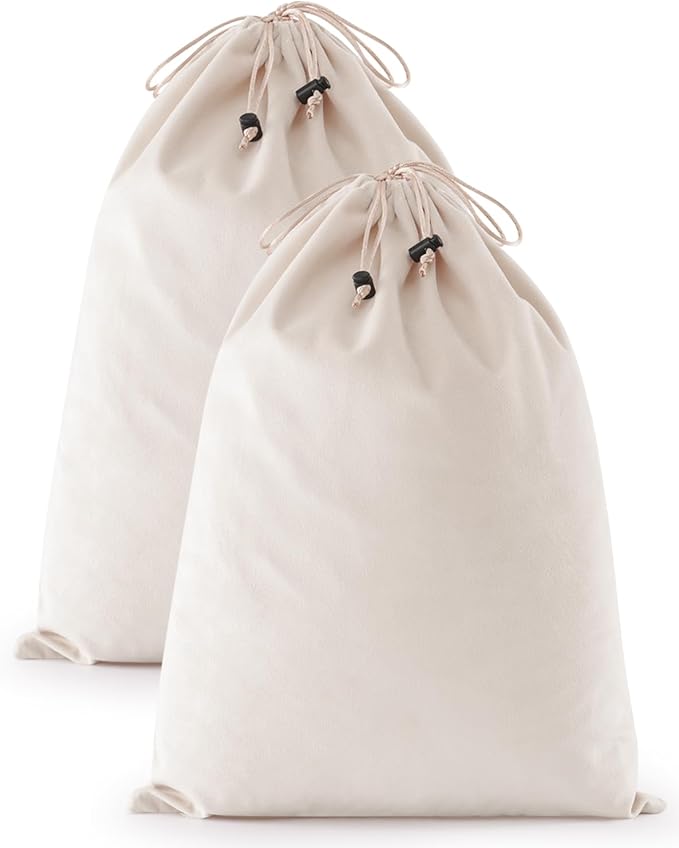 FantasyLife Shoe Bags for Travel, Washable Dust Bags for Storage & Packing, Flannel Shoe Pouch with Drawstring Closure for Purses, Handbags, Shoes & Toys (2, Beige)