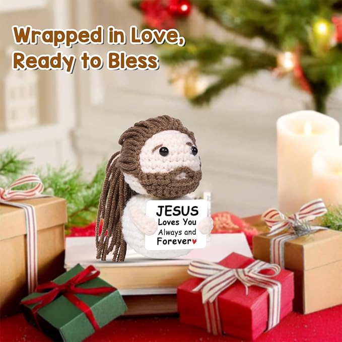 AICase Little Jesus Loves You Figures Christian Gifts, Faith Based Emotional Support Crochet Inspirational Religious Spiritual Baptism First Communion Decor Christmas Graduation Women Birthday