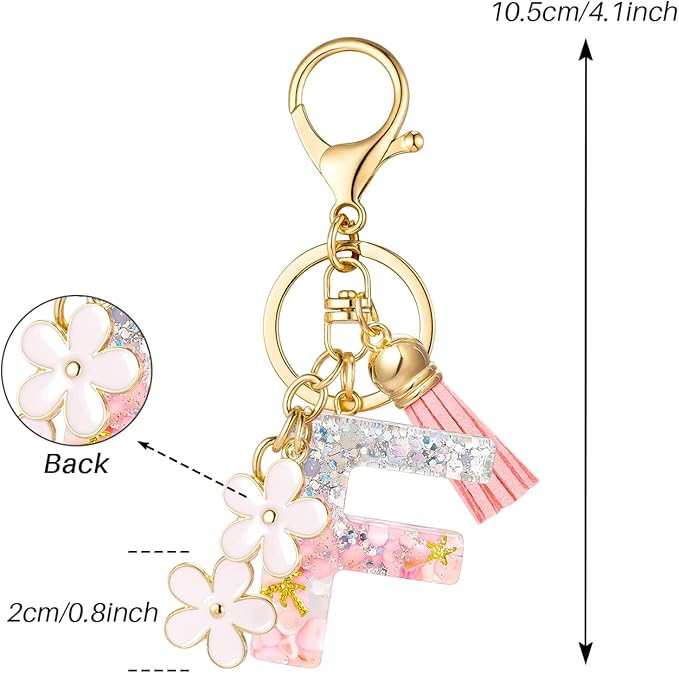 SELOVO Girls Pink Flower Chain Cute Keychain Initial Keychain Key Chain for Women