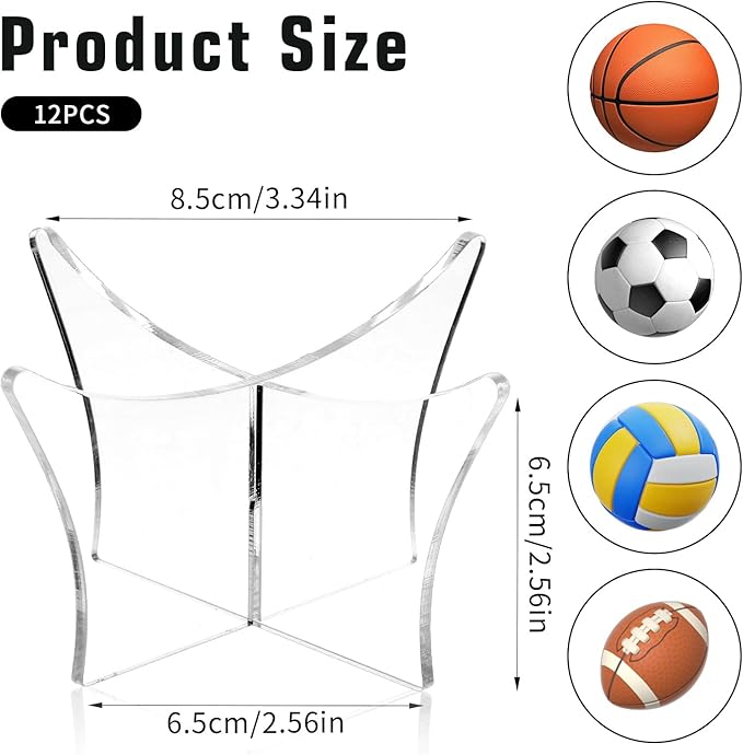 12 Pack Acrylic Ball Display Stand, Basketball Holder Stand, Soccer Ball Holder Display, for Sports Memorabilia