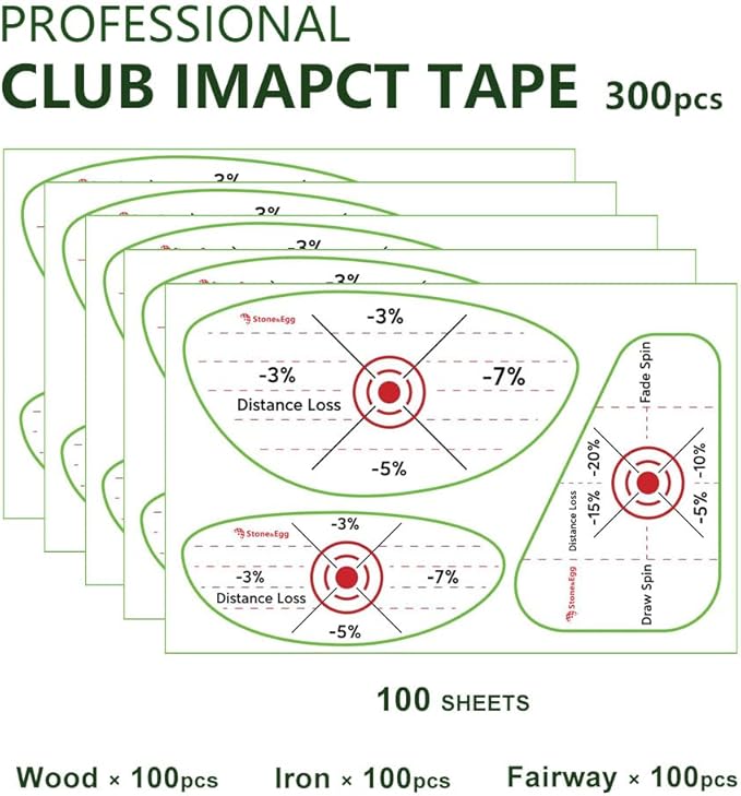 Golf Impact Tape, Self-Teaching Sweet Spot and Consistency Analysis, Golf Club Impact Stickers for Iron, Wood & Fairway Clubs, Non-Residue, Swing Training Aid Impact Labels